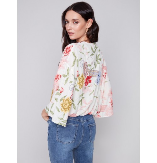 Printed Overlap Blouse - Paisley