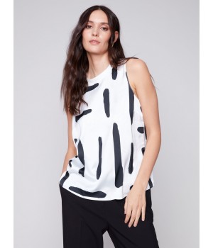 Printed Sleeveless Satin Top - Paint Brush