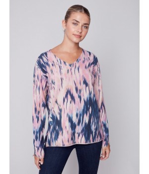 Printed V-Neck Sweater - Pastel