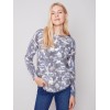 Reversible Printed Sweater with Frayed Edge - Denim