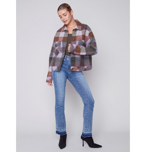 Short Plaid Boiled Wool Jacket - Spruce