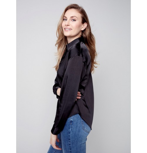 Solid Gutsy Satin Shirt - Black