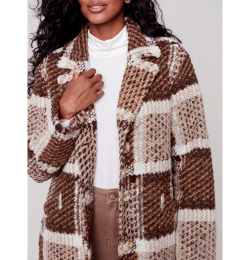 Straight Cut Bouclé Knit Coat - Powder