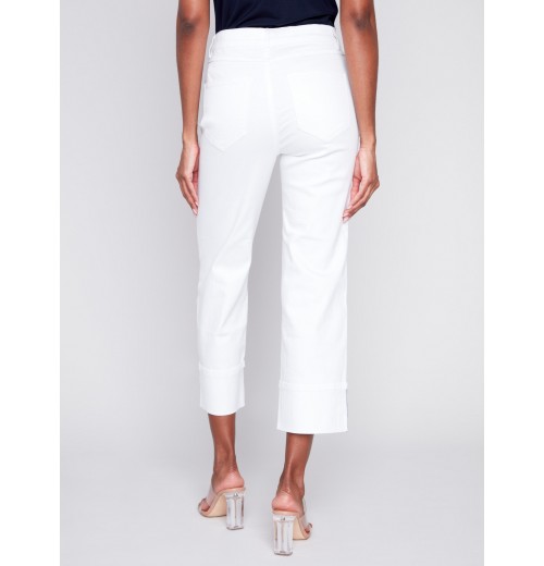 Straight Leg Jeans with Folded Cuff - White