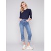 Straight Leg Jeans with Folded Cuff - Medium Blue