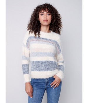 Striped Hairy Yarn Sweater - Multicolor