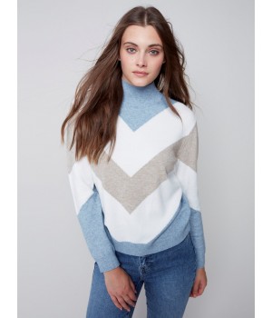 Sweater with Chevron Stripes - Snowflake