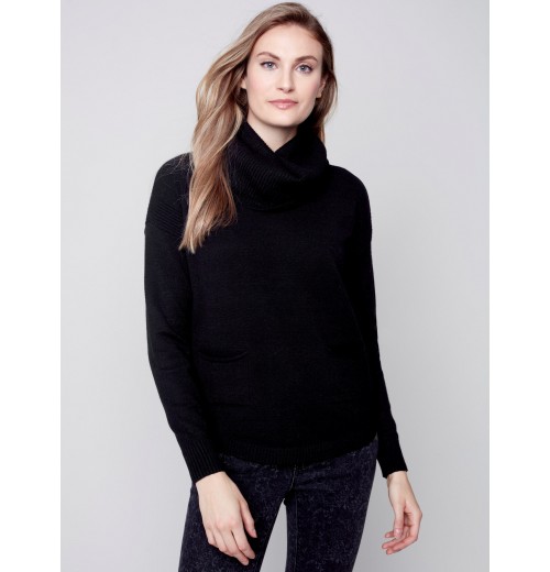 Sweater with Removable Scarf - Black