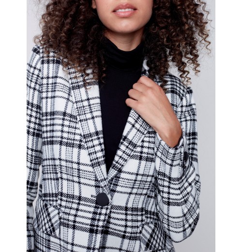 Tailored Plaid Blazer - Black & Cream