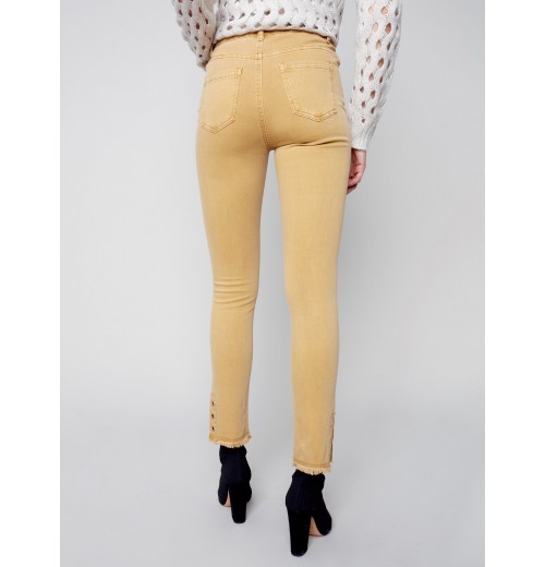 Twill Jeans with Eyelet Hem Detail - Gold