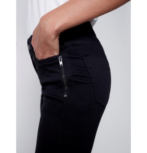 Twill Pants with Zipper Pocket Detail - Black