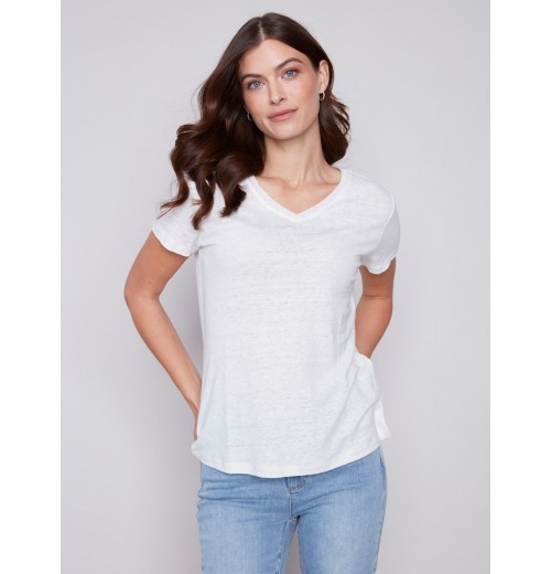 V-Neck Linen T-Shirt - Natural