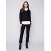 V-Neck Sweater with Shirt Collar - Black